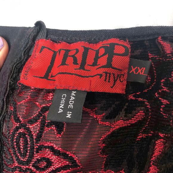 TRIPP NYC Vintage Corset Woven Brocade Snowflake Floral Red Black Zip Back XXL - Picture 3 of 11